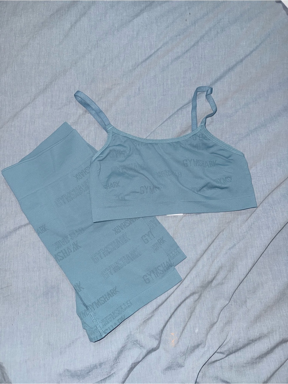 Gymshark Pale Blue Seamless Bralette and Shorts Set